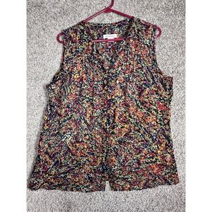 Liz Claiborne Sleeveless Blouse Top XL Multicolor Printed Colorful Romantic Goth